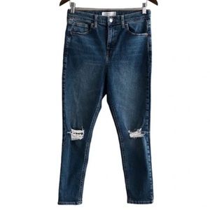 Topshop Jamie High Waist Skinny Fit Distressed Stretchy Denim Jeans Pants Blue